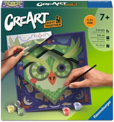 Set pentru pictură după numere Ravensburger CreArt - Bufniță (Do it together)
