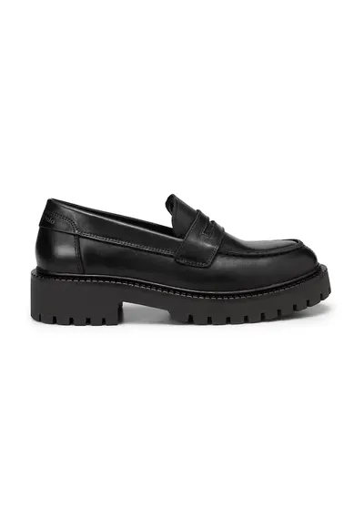Pantofi loafer de piele cu aspect masiv - Negru