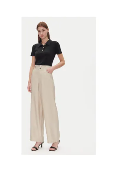 Pantaloni largi din material creponat - P41KTR48 - nylon - Bej