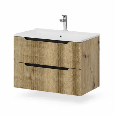 Dulap baie suspendat pentru lavoar 80 cm, cu riflaje rovere oro, Fluminia Malta