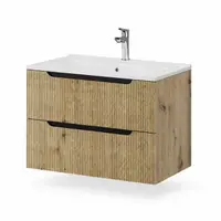Dulap baie suspendat pentru lavoar 80 cm, cu riflaje rovere oro, Fluminia Malta