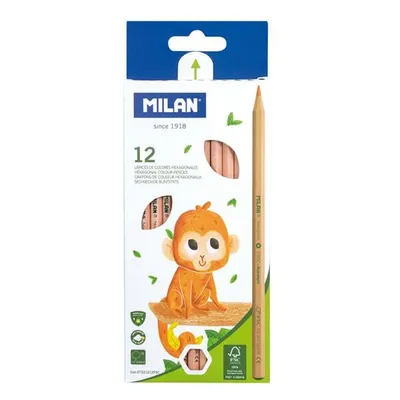 Creioane colorate hexagonale Milan, 12 culori, lemn certificat FSC