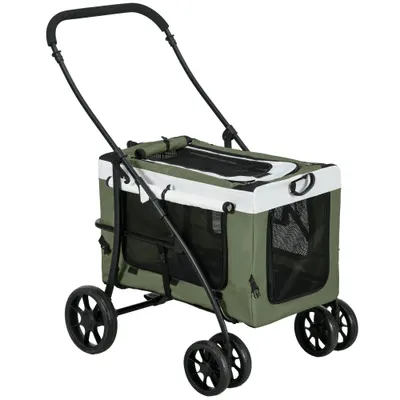 PawHut Cărucior pentru câini Cărucior pentru animale Cărucior pentru câini, pliabil, coș detașabil, 81 x 58 x 97,5 cm, Negru+Verde închis+Alb | Aosom Romania