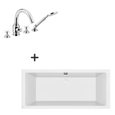 Set cada baie incastrata 180x80 cm Cersanit Intro si baterie cu montare pe cada, crom lucios, Temisto