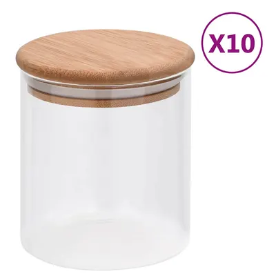 vidaXL Borcane din sticlă depozitare, capac de bambus, 10 buc., 600 ml