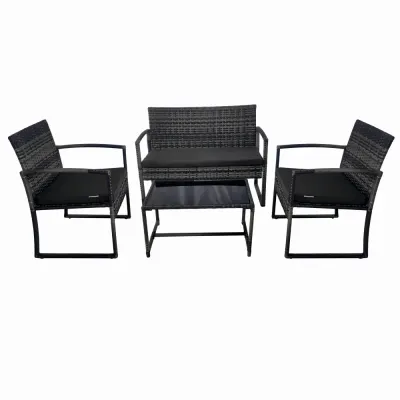 Set mobilier terasa/gradina tip ratan KLUGMEISTER KJF4965, canapea + doua fotolii + masuta din sticla securizata, culoare gri