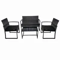 Set mobilier terasa/gradina tip ratan KLUGMEISTER KJF4965, canapea + doua fotolii + masuta din sticla securizata, culoare gri