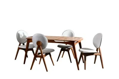 Set masa si scaune TOUCH WOODEN, 5 piese, nuc + crem, 160x80x75 cm