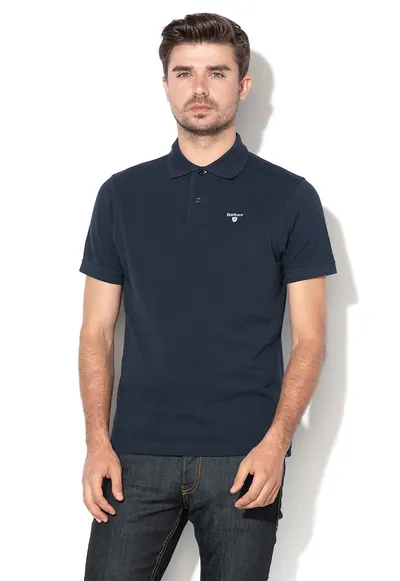 Tricou polo din material pique cu logo brodat - Bleumarin