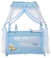 Patut pliabil, stil baldachin, Lorelli Magic Sleep, cu accesorii, Blue Moon Sleeping Bear
