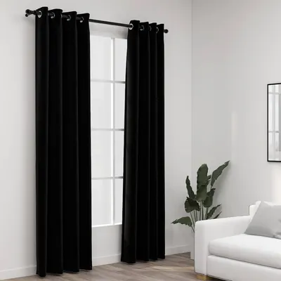 vidaXL Perdele opace, aspect pânză, ocheți, 2 buc., negru, 140x245 cm