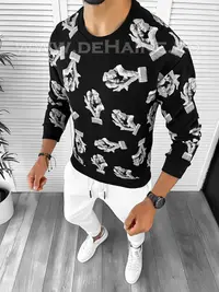 Bluza barbati cu imprimeu neagra K410 O5-4.1