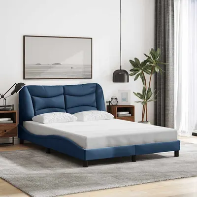 vidaXL Cadru de pat fără saltea, Hvar, albastru, 140x200 cm, textil