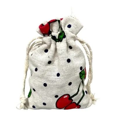 Săculeți textil dreptunghiulari model Cireșe - alb (set 50 buc) 9x12cm - Default Title