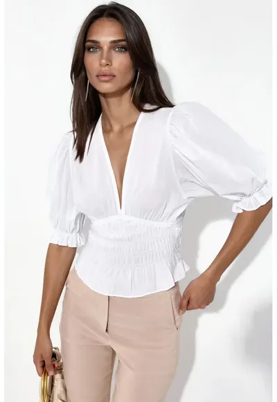 Bluza dama - volanase - Alb - 100% poliester