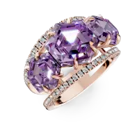 Inel geometric din aur roz cu ametiste hexagonale de 4.4ct si diamante de 0.3ct