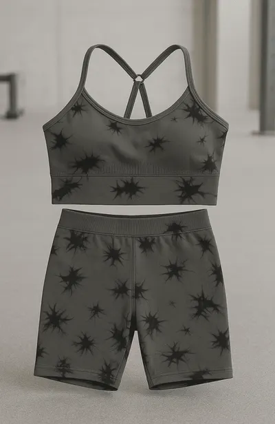 Set pentru Sala Grey/Black 2 piese, Pantalon scurt si Bustiera, Model Tie-Dye - L, MIX15476-2161