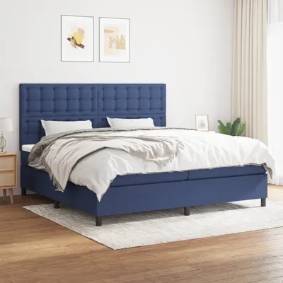 Gossi pat box spring cu saltea, albastru, 200x200 cm, textil