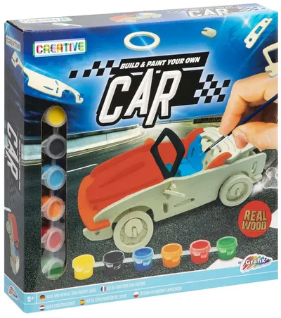 Set creativ pentru asamblare și colorare Moxy - Mașină, 6 vopsele + pensulă