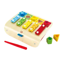 Xilofon cu 5 taste si Puzzle forme si culori, din lemn, 12luni+, Hape