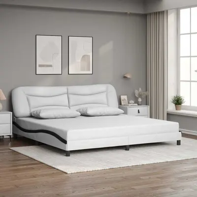 vidaXL Cadru de pat fără saltea Hvar alb și negru 200x200cm piele artificială