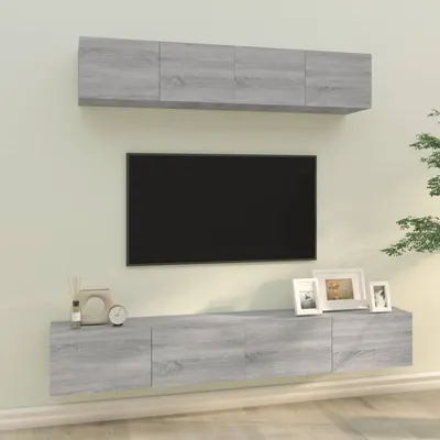 vidaXL Set dulapuri TV, 4 piese, gri sonoma, lemn prelucrat