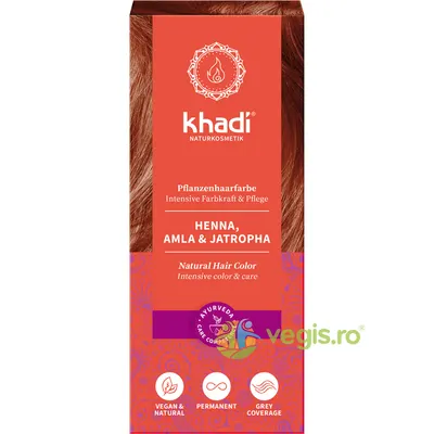 Vopsea de Par Naturala cu Henna, Amla si Jatropha – Rosu 100g