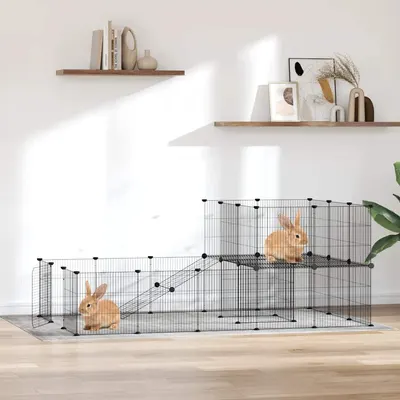 vidaXL Cușcă animale de companie cu ușă 36 panouri negru 175x105x70 cm oțel