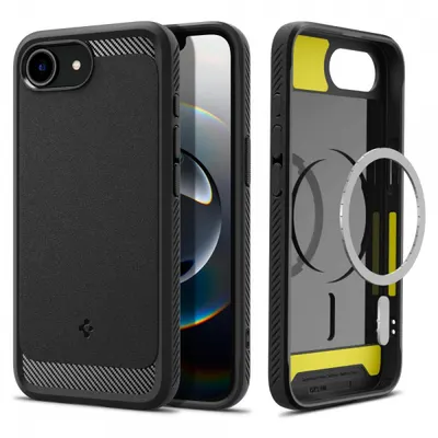 Husa MagSafe pentru Apple iPhone 17e / 16e, Spigen, Rugged Armor, Neagra Mata ACS09152
