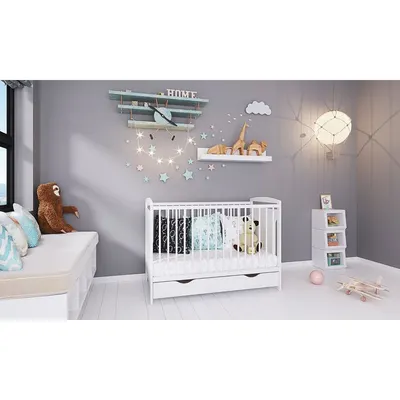 Patut copii din lemn Karly 120x60 alb cu sertar