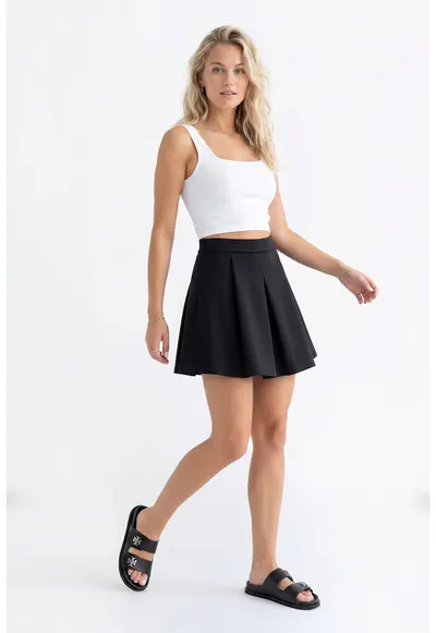 Fusta mini eleganta - croiala evazata - talie inalta - inchidere cu fermoar - poliester - pentru toate anotimpurile - M1342 - Negru