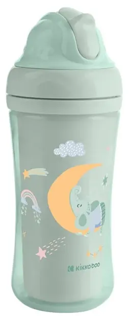 Ceașcă cu un pai de silicon KikkaBoo - Moony me, Mint, 220 ml