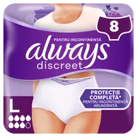 Chiloti pentru incontinenta urinara Discreet 7 picaturi L, 8 bucati, Always