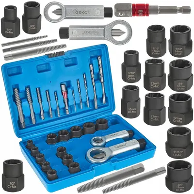 Set extractoare Geko - Pentru șuruburi, piulițe și știfturi rupte, 26 piese