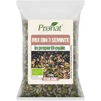 Mix din 3 Seminte BIO, Dovleac, Floarea Soarelui si In, 250 g, Pronat