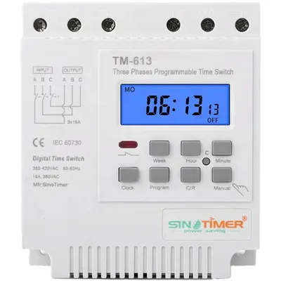 Releu digital trifazic cu temporizator, Sinotimer, temporizator, intrerupator, programabila, 380V, 16A, TM613
