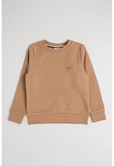 Bluza de trening din amestec de bumbac cu decolteu la baza gatului - Maro camel