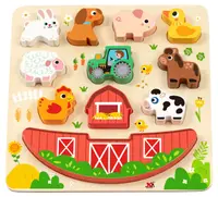 Puzzle educațional din lemn și joc de echilibru Hi Pando - Farm, 12 piese