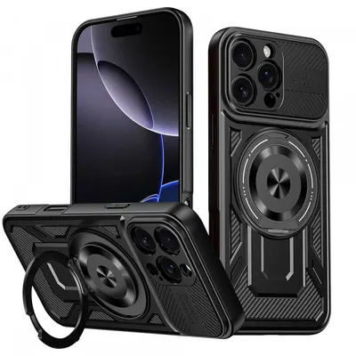 Husa pentru Apple iPhone 16 Pro, Techsuit, RuggedCam, Neagra