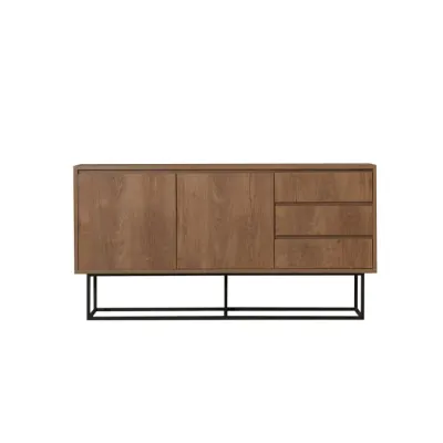 Comoda RUBA, 2 usi, 3 sertare, 4 rafturi, nuc + negru, 140x36x72 cm