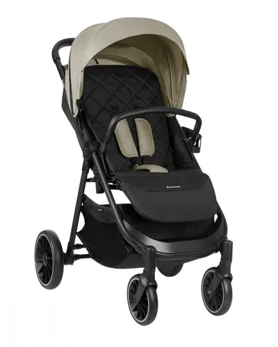 Carucior pentru copii KikkaBoo Sarah Beige 2023, 0-48luni pana la 22kg cu suspensii,spatar reglabil cu pozitie somn,Maner din piele ecologica,tavita,husa de ploaie,husa picioare si suport pahar incluse