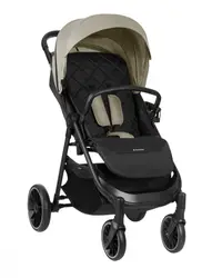 Carucior pentru copii KikkaBoo Sarah Beige 2023, 0-48luni pana la 22kg cu suspensii,spatar reglabil cu pozitie somn,Maner din piele ecologica,tavita,husa de ploaie,husa picioare si suport pahar incluse