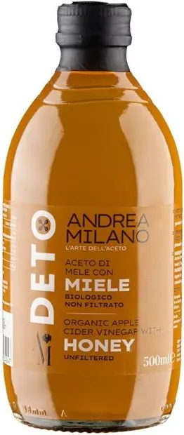 Oțet de mere organic cu miere, nefiltrat, 500 ml, Andrea Milano