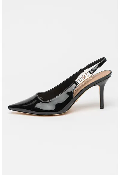Pantofi slingback cu aspect lacuit - Negru
