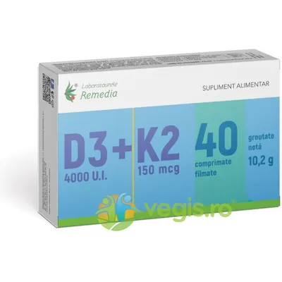 Vitamina D3 4000U.I + K2 150mcg 40cpr