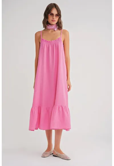 Rochie Midi HiCCUP - cu volan - roz pudrat - textil
