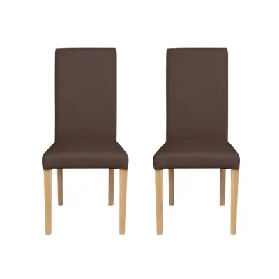 Set 2 scaune living TEO, picioare lemn natur, piele ecologica maro deschis, 46x60x98 cm