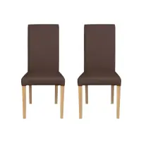 Set 2 scaune living TEO, picioare lemn natur, piele ecologica maro deschis, 46x60x98 cm