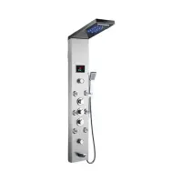 Panou dus modern din otel inoxidabil 304 cu functie cascada si jeturi multiple, montaj pe perete, culori negru, auriu si argintiu
