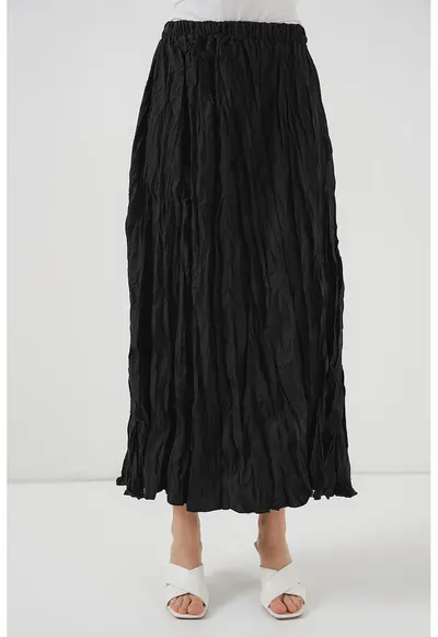 Fusta maxi texturata BigDart cu captuseala - neagra - poliester - Negru - Negru